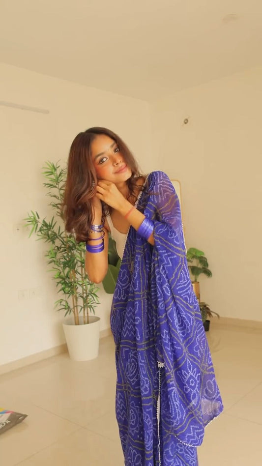 Nebula 1-Minute Ready To Wear Blue Georgette Saree