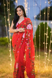 Modern Red Color One-Minute Georgette Saree for Trendy Women on the Go