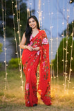 Modern Red Color One-Minute Georgette Saree for Trendy Women on the Go