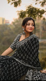 Beautifully Printed One-Minute Wear Black Color Cotton Saree for a Trendy, No-Hassle Look