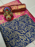 Radiant Blue Soft Silk Kanjivaram Saree with Beautiful Matching Border Design