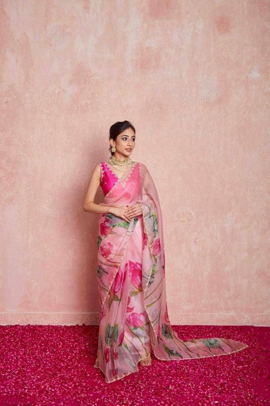 Effortless Elegance: Organza Ready-to-Wear Saree with Stitched Blouse Included