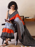 Flameboyant white&black Fancy cotton Saree With Designer Blouse Piece
