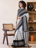 Arresting 1-Minute Ready To Wear black&white mul cotton Saree