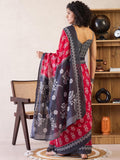 Improbable 1-Minute Ready To Wear red&black mul cotton Saree