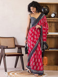 Improbable 1-Minute Ready To Wear red&black mul cotton Saree