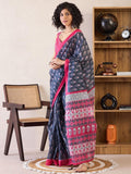 Preferable grey&pink mul cotton Saree With Alluring Blouse Piece