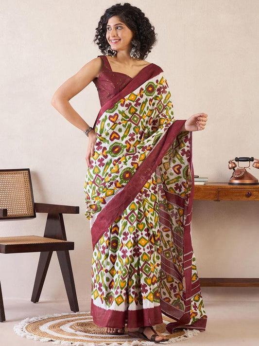 Effulgent 1-Minute Ready To Wear Maroon mul cotton Saree