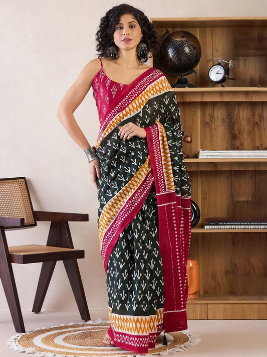 Demesne 1-Minute Ready To Wear black&Red mul cotton Saree