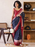 Elaborate 1-Minute Ready To Wear Blue&red mul cotton Saree