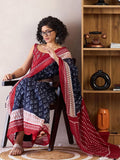 Elaborate 1-Minute Ready To Wear Blue&red mul cotton Saree