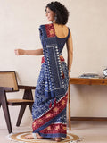 Gossamer 1-Minute Ready To Wear Navy Blue mul cotton Saree