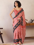 Moiety 1-Minute Ready To Wear Peach mul cotton Silk Saree