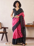 Ethereal 1-Minute Ready To Wear Black&pink mul Cotton Saree