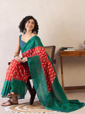 Mellifluous 1-Minute Ready To green&redmul cotton Saree