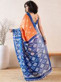 Assemblage 1 Minute Ready To Wear Orange&blue Mul Cotton Digital Printed Saree