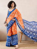 Assemblage 1 Minute Ready To Wear Orange&blue Mul Cotton Digital Printed Saree