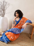 Assemblage 1 Minute Ready To Wear Orange&blue Mul Cotton Digital Printed Saree