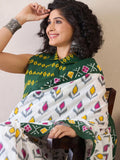 Luxuriant 1-Minute Ready To Wear Green&white mul cotton Saree