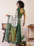 Luxuriant 1-Minute Ready To Wear Green&white mul cotton Saree