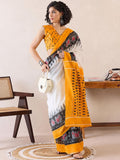 Engrossing 1-Minute Ready To Wear yellow&white mul cotton Saree