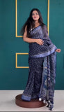 One-Minute Wonder: Stylish Blue Cotton Saree for Every Occasion