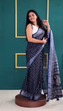 One-Minute Wonder: Stylish Blue Cotton Saree for Every Occasion