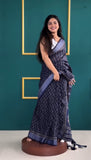 One-Minute Wonder: Stylish Blue Cotton Saree for Every Occasion