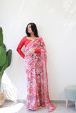 Stylish Pink Georgette Saree – Hassle-Free Draping in Just One Minute.