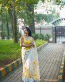 Adorning 1-Minute Ready To Wear white Organza Silk Saree