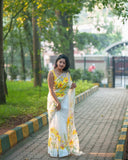 Adorning 1-Minute Ready To Wear white Organza Silk Saree