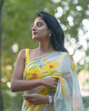 Adorning 1-Minute Ready To Wear white Organza Silk Saree