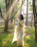 Adorning 1-Minute Ready To Wear white Organza Silk Saree