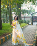 Adorning 1-Minute Ready To Wear white Organza Silk Saree
