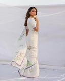 Attractive 1-Minute Ready To Wear White Satin Silk Saree