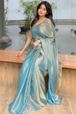Glittering Firozi Fancy Silk Saree With Delightful Blouse Piece