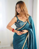 Forbearance 1-Minute Ready To Wear Blue Crush Silk Saree