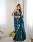 Forbearance 1-Minute Ready To Wear Blue Crush Silk Saree