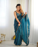Forbearance 1-Minute Ready To Wear Blue Crush Silk Saree