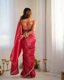 Admirable 1-Minute Ready To Wear Dark Pink Crush Silk Saree