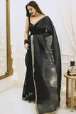 Adorning 1-Minute Ready To Wear Black Organza Silk Saree