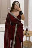 Effulgent 1-Minute Ready To Wear Maroon Organza Silk Saree