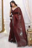 Effulgent 1-Minute Ready To Wear Maroon Organza Silk Saree