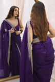 Lagniappe 1-Minute Ready To Wear Purple Organza Silk Saree