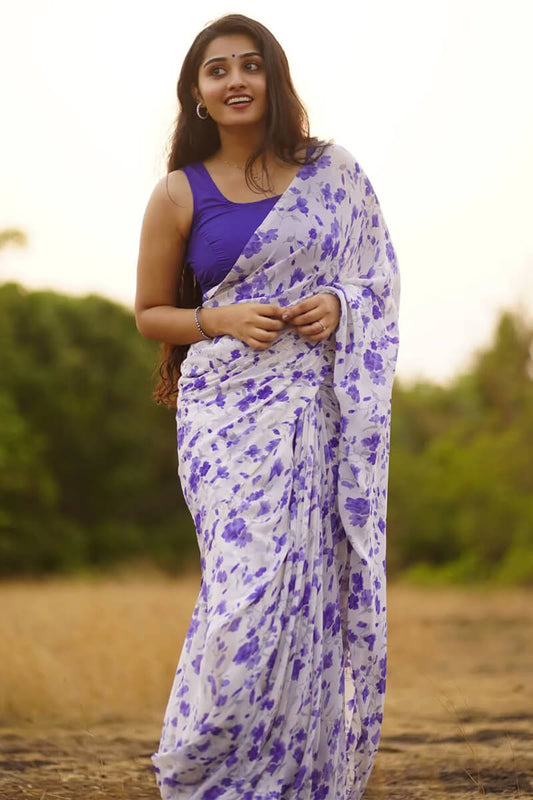 Denouement 1-Minute Ready To Wear Off White Georgette Saree