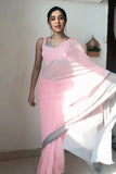 Flameboyant 1-Minute Ready To Wear Pink and Grey Georgette Saree