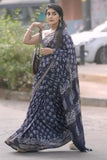 Charismatic 1-Minute Ready To Wear Navy Blue Cotton Saree