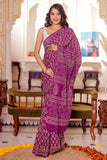 Elaborate 1-Minute Ready To Wear Purple Cotton Saree