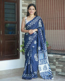 Invaluable 1-Minute Ready To Wear Blue Cotton Saree