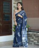 Invaluable 1-Minute Ready To Wear Blue Cotton Saree